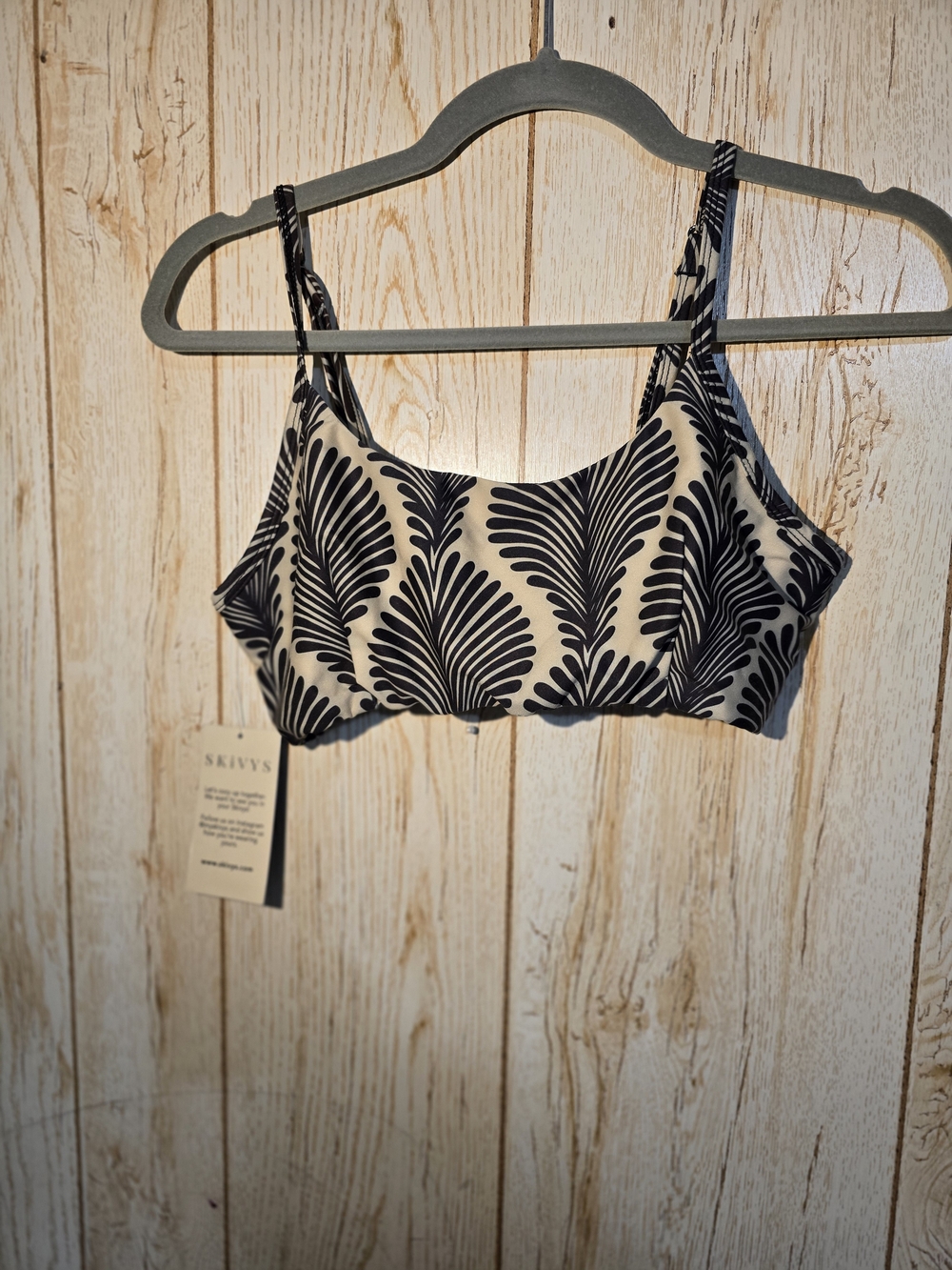 SKIVYS NWT XL/2XL Black Tan Botanical Leaf Print Bikini Swim Top